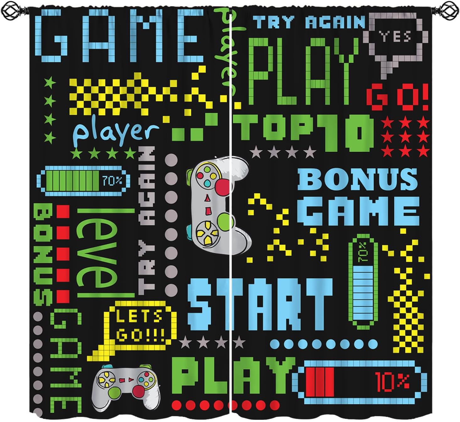 Retro Gaming Youtube - Kids Pixel Game Controller Curtains for