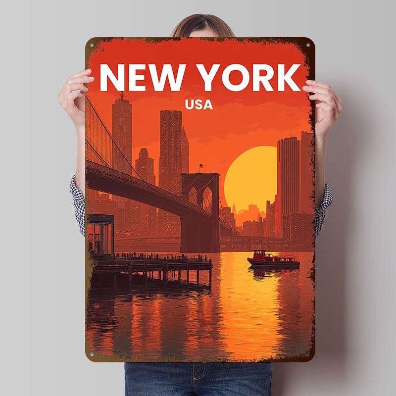 Retro Gaming York - New York Cityscape At Sunset Printed
