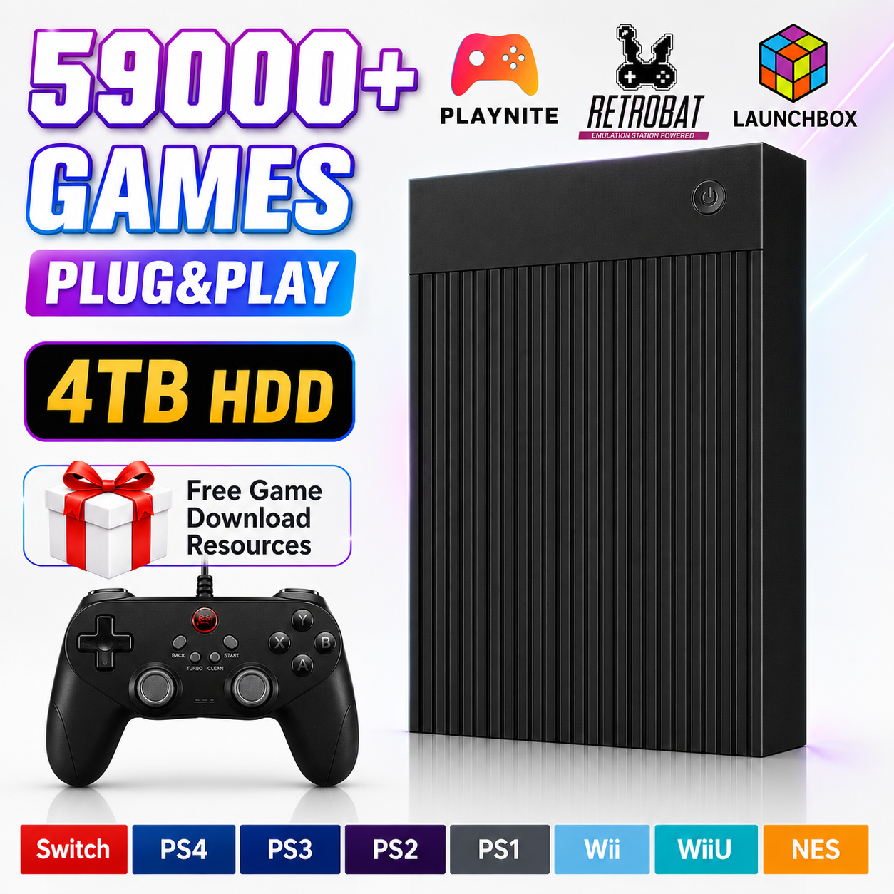 Retro Gaming Portable - Portable 4TB Gaming HDD with 59000+Retro&3D&AAA