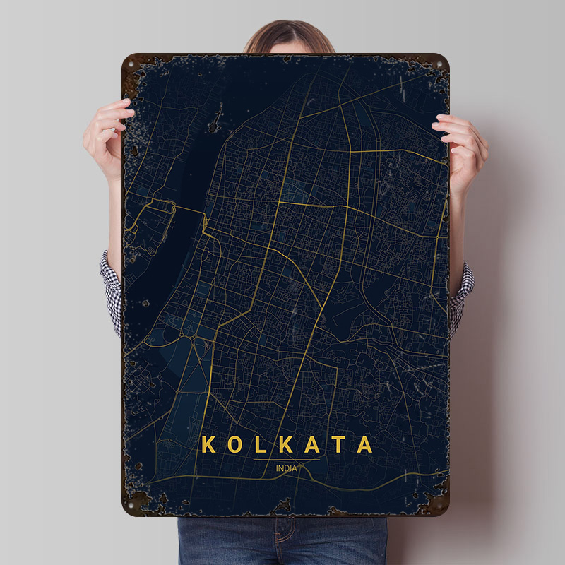 Kolkata India Map Art Tinplate - Retro Gaming India review and price