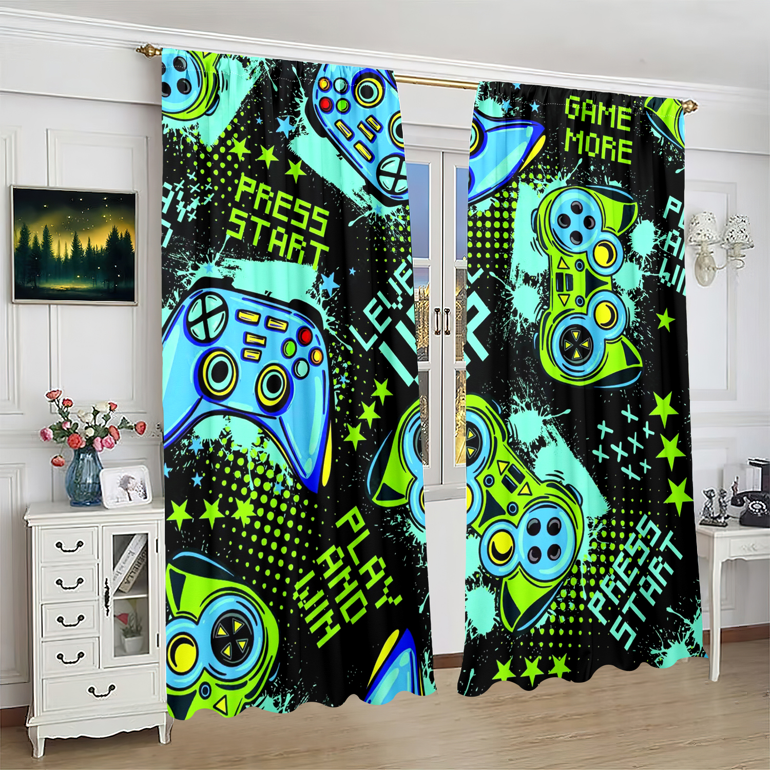 Retro Gamepad Curtains 2-Piece - Retro Gaming Youtube review and price